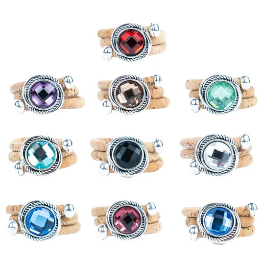 All Colours Natural Cork Handmade Fashion Ring Front View