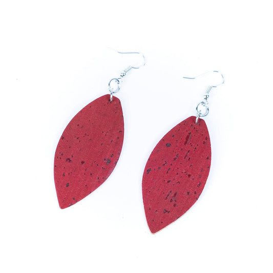 Red cork fabric earrings with alloy hooks