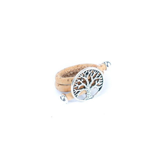 Eco-friendly cork ring with Tree of Life alloy charm – adjustable and lightweight