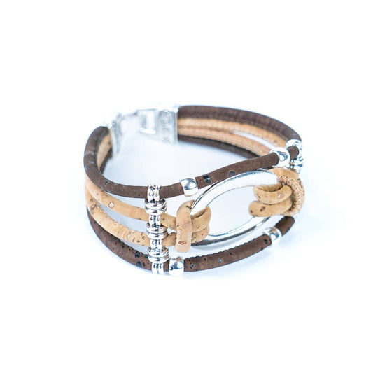 Handcrafted cork dazzle bracelet – woven cork strands with central metallic ring – CorkStyle