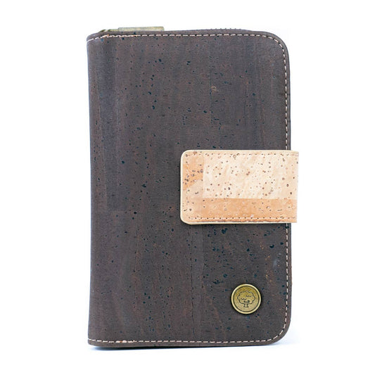 Medium-sized women’s cork wallet – natural and black with gold – CorkStyle