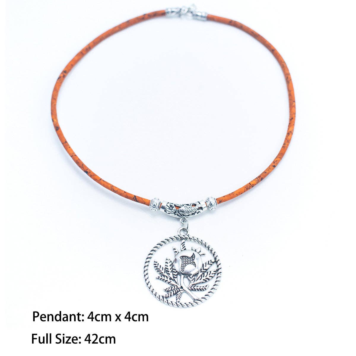 Handmade orange cork necklace for women – eco-friendly cork and zamak – CorkStyle