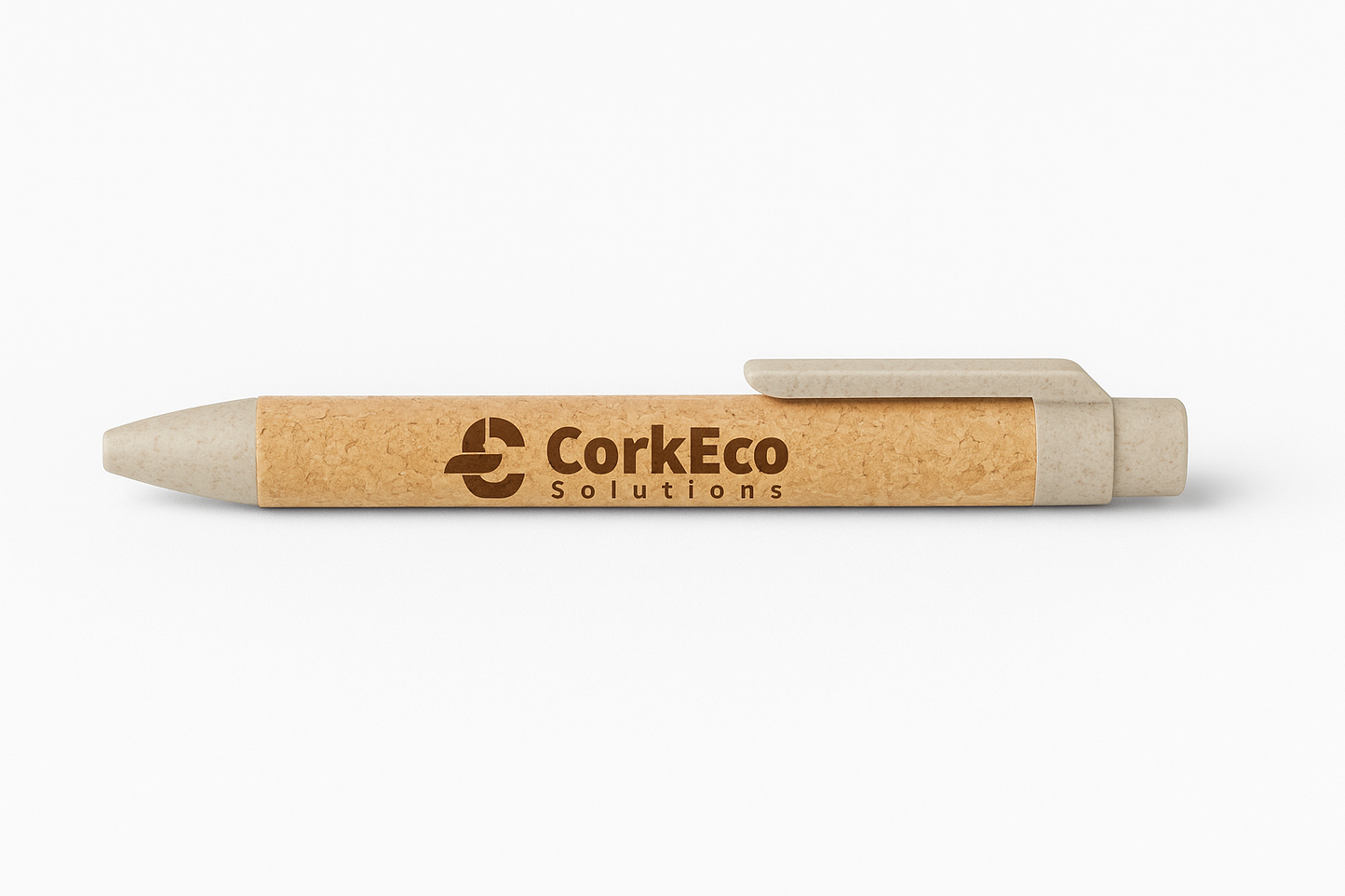Cork and wheat straw pen with black ink and push-button