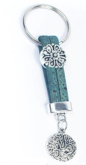 Blue sustainable cork cord keyring for keys or bags