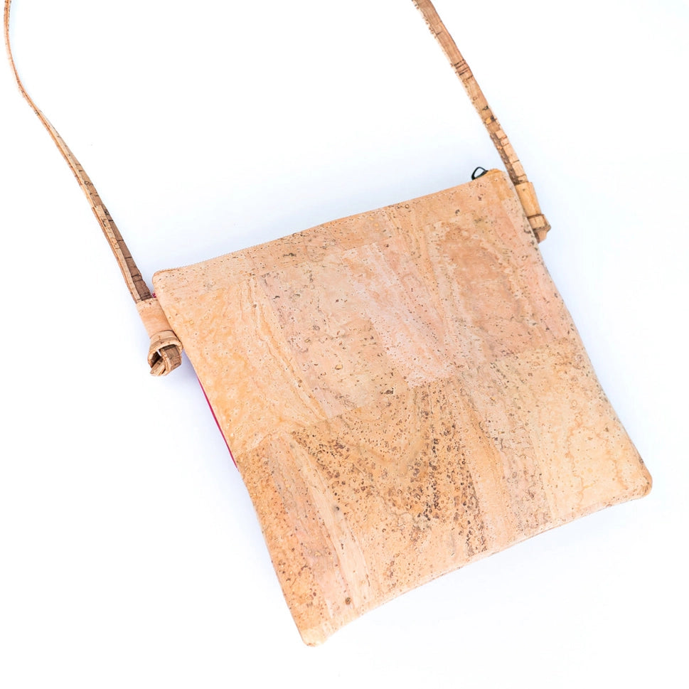 Solid Color Block Triple Zip Women's Cork Crossbody Bag