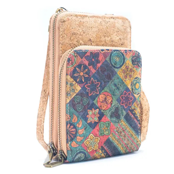 Printed Cork Phone Wallet & Crossbody Bag Front View