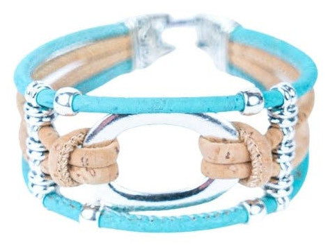 Handcrafted cork dazzle bracelet – woven cork strands with central metallic ring – CorkStyle