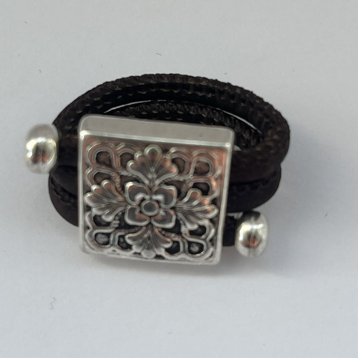 Square Dark Brown Cork Cord Handmade Ring Front View