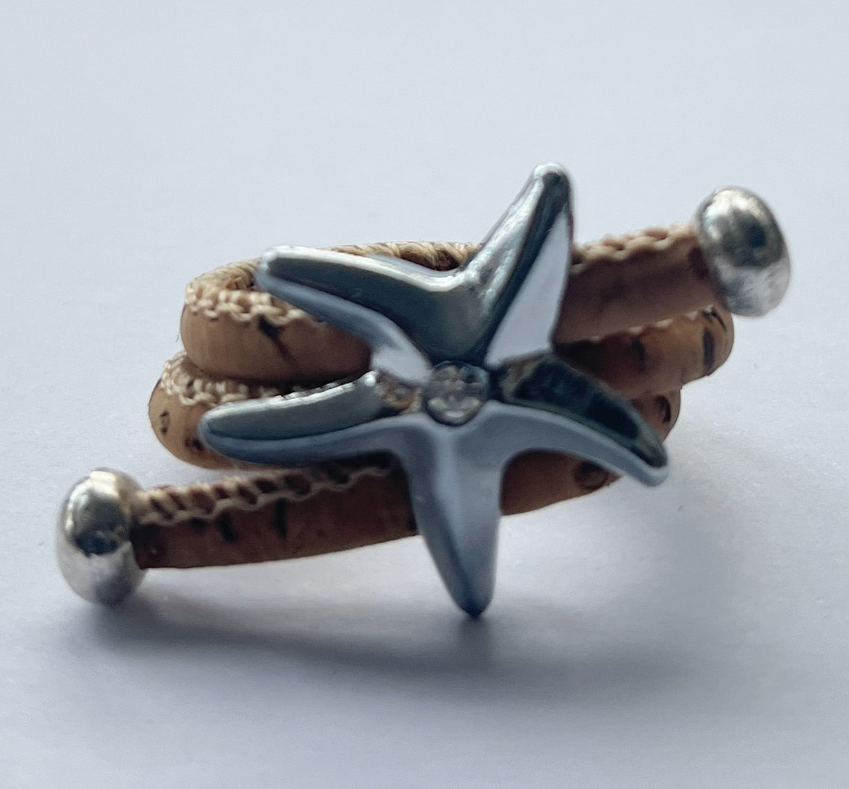 Cork Cord and Alloy Handmade Ring Front View