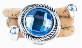 Blue Natural Cork Handmade Fashion Ring Front View