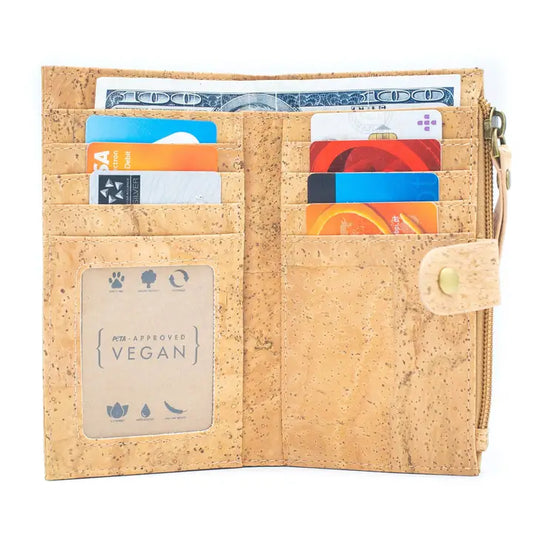 Frida Kahlo Cork Wallet RFID Open with Cards and Cash