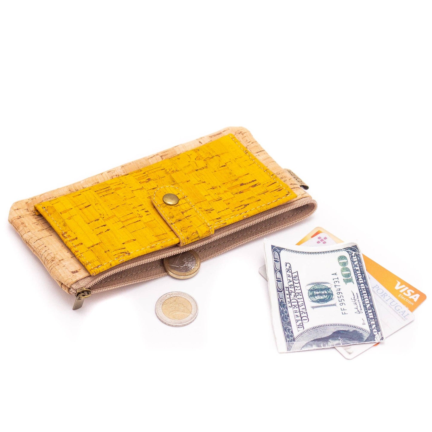 Yellow cork Slim snap wallet