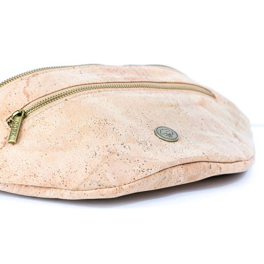 Cork sling bag side profile with spacious interior