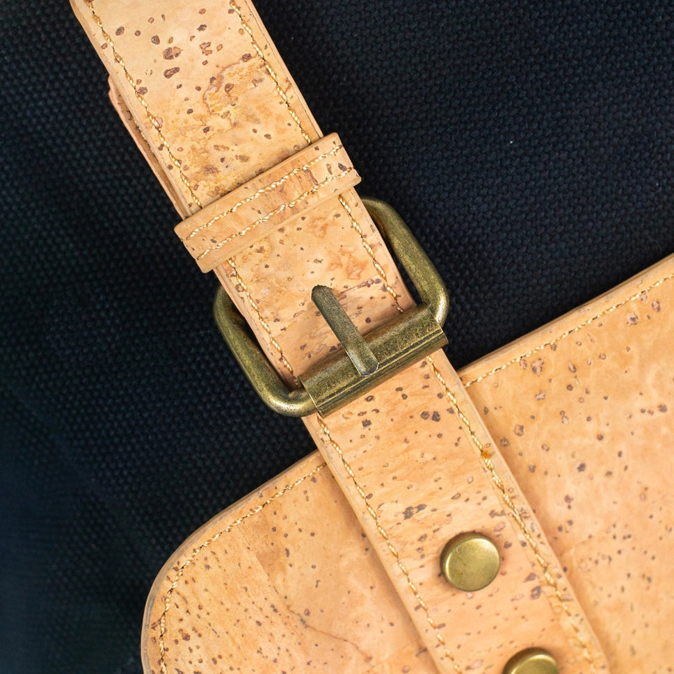 Black Natural Cork & Cotton Canvas Commuter Backpack Detail Close Up - 40×30×15 cm