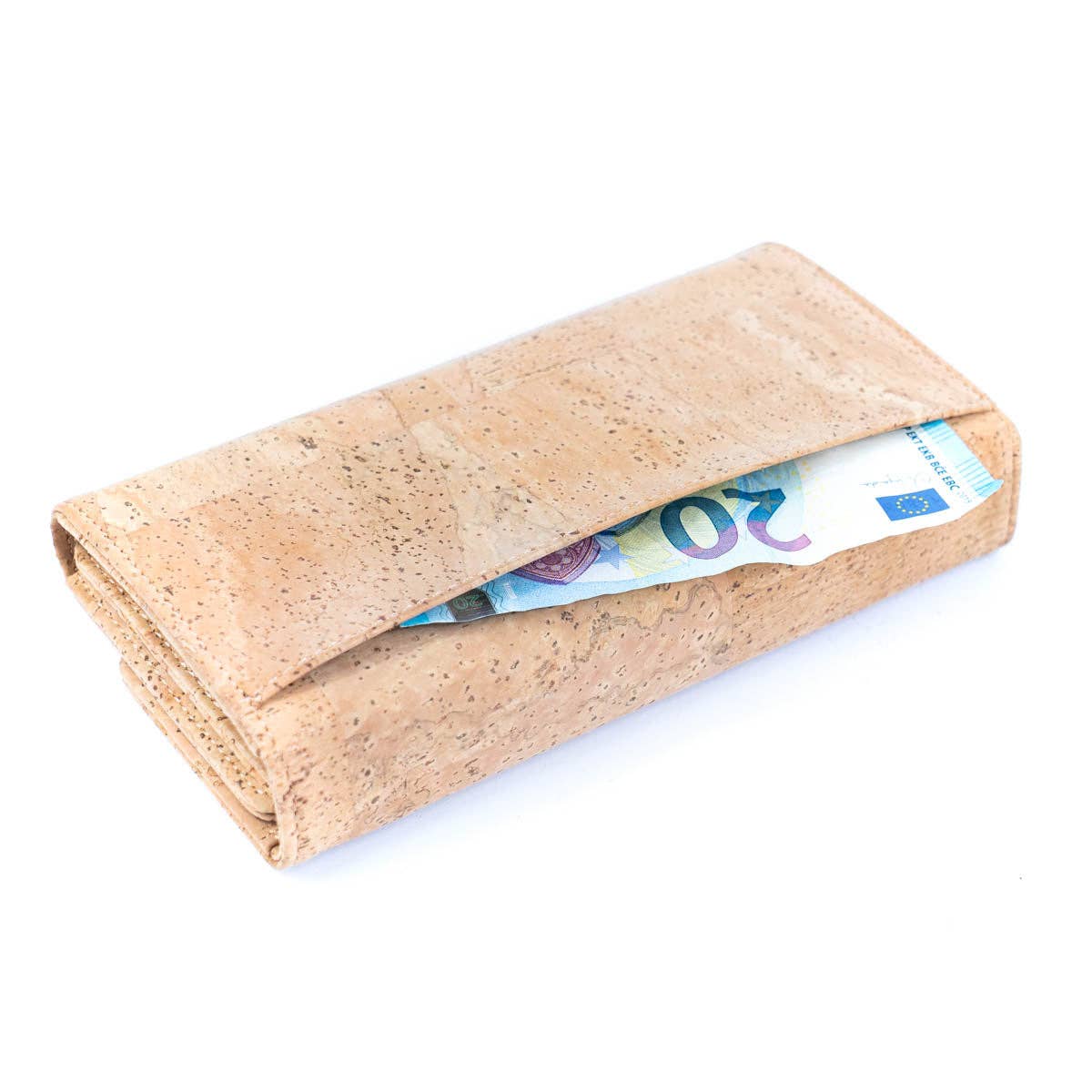 Back view of Lux cork bifold wallet for women – button snap closure