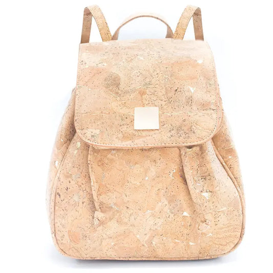 Sustainable Golden Cork Backpack with Magnetic Pocket – 26×23×14 cm