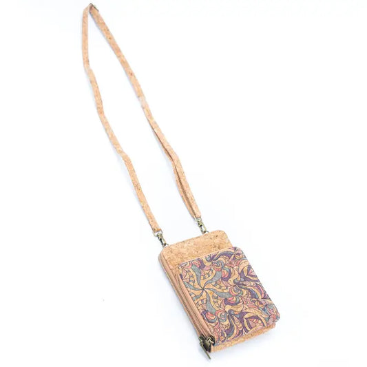 Printed Cork Phone Wallet & Crossbody Bag Front View