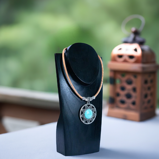 Front view – Handmade Cork Necklace with Sunflower Pendant