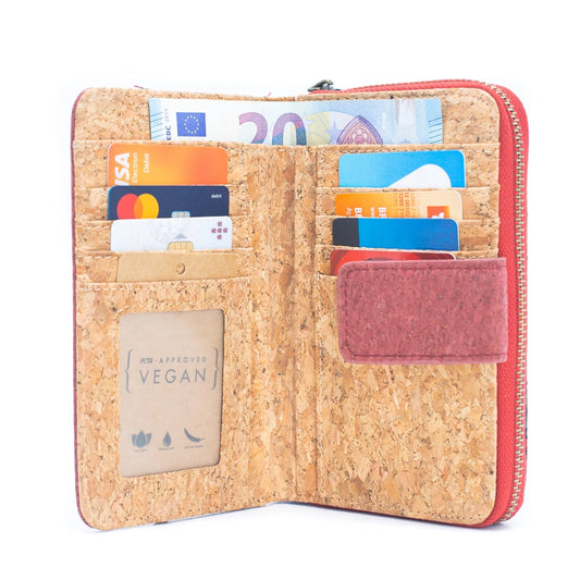 Cork Card Wallet Mini-Flap Printed Open with Cards