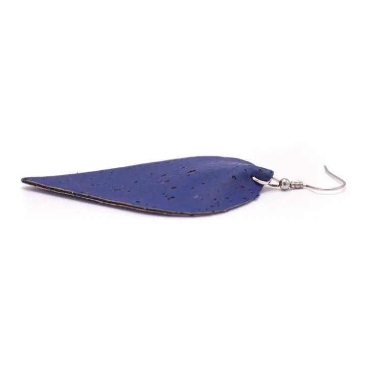 Dark Blue Cork Fabric Earrings Side View