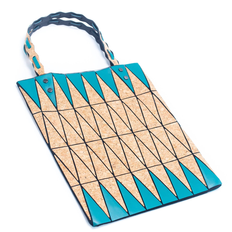 Triangle Pattern Cork Tote Bag Side View – 35×30×12 cm