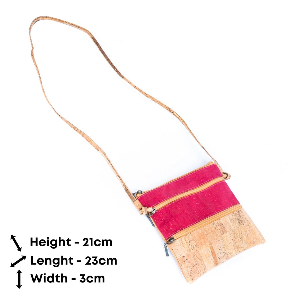 Solid Color Block Triple Zip Women's Cork Crossbody Bag
