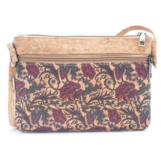 Front view – Structured Cork Crossbody Bag with Colourful Flower Pattern