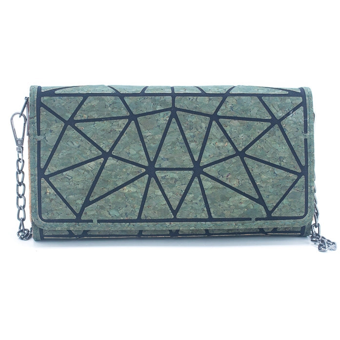 Front view – Geometric Cork Crossbody Clutch Wallet in Turquoise