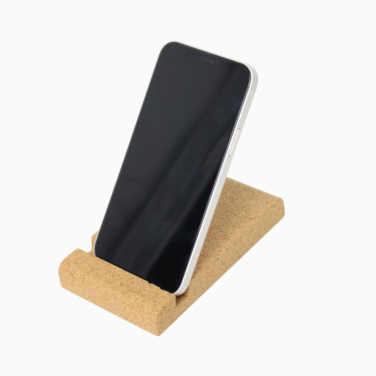 Front vertical view: Cork Phone Holder front view, natural cork material