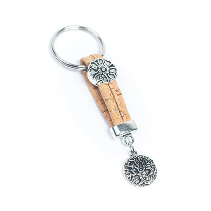 Cork and floral Pendant Handmade Keyring