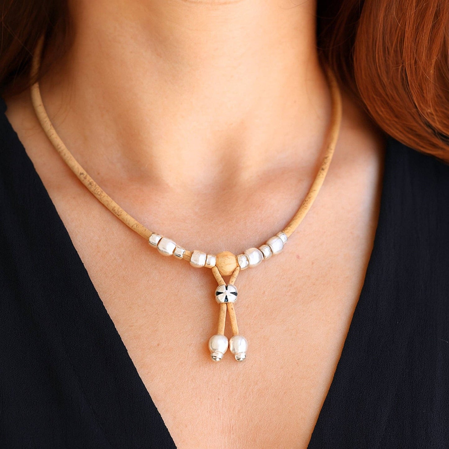 3mm natural colour round cork wire handmade necklace