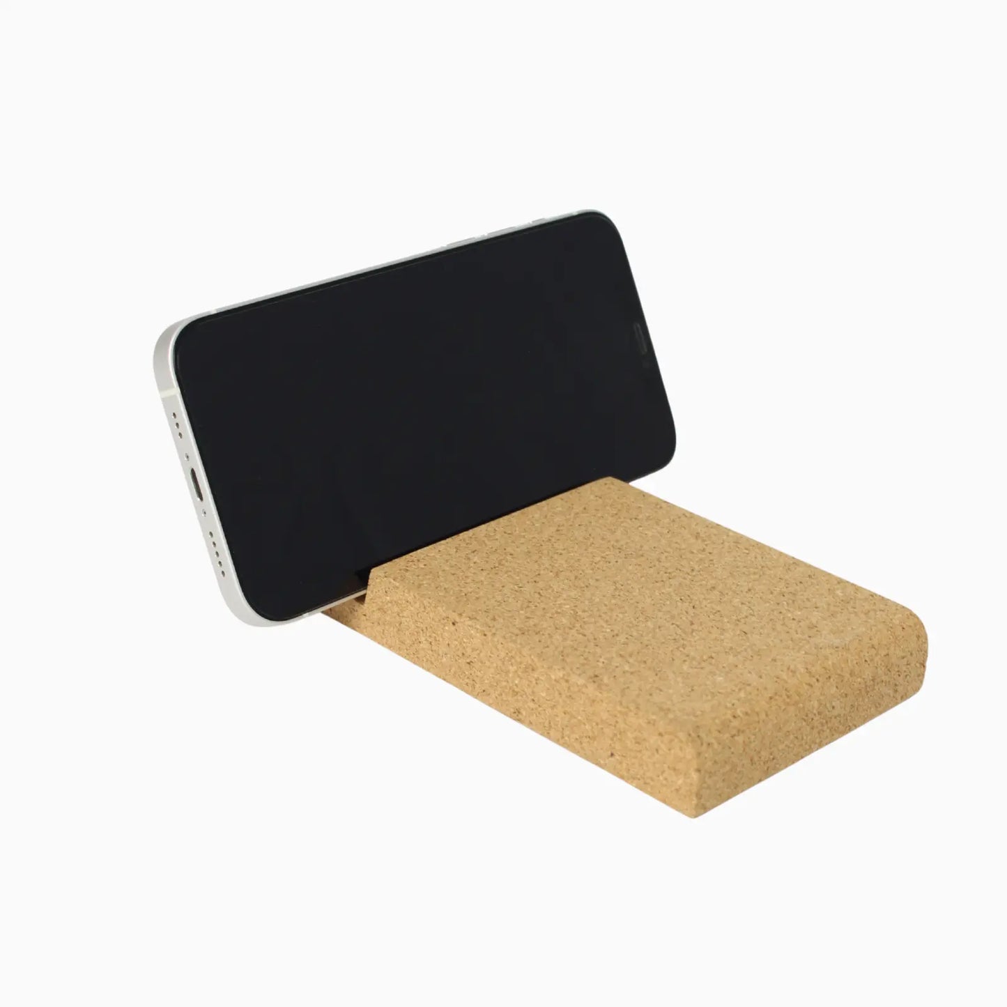 Front horisontal view: Cork Phone Holder front view, natural cork material