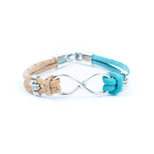 Handmade women's bracelet with coloured cork wire and alloy hardware Infinity Symbol