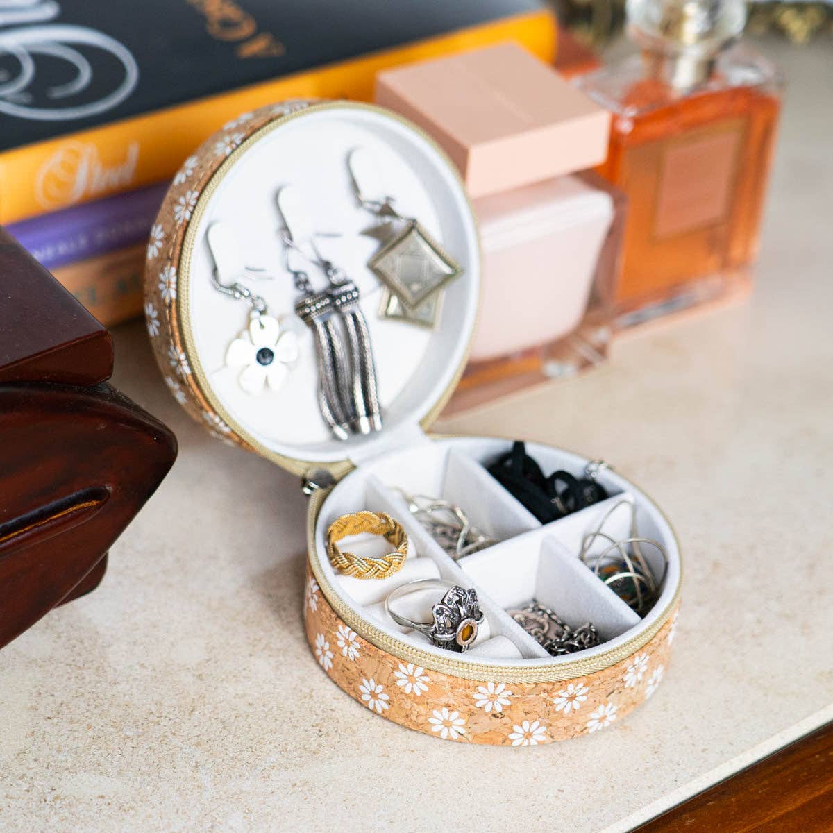 Natural Cork Jewelry Storage Round Box L-1013