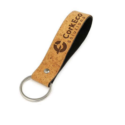 Personalised cork keyring with engraved or UV printed design