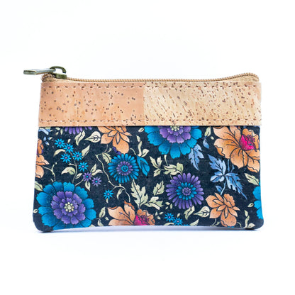 Chic Printed Cork Mini Wallet for Women with Dual Zip Compartments