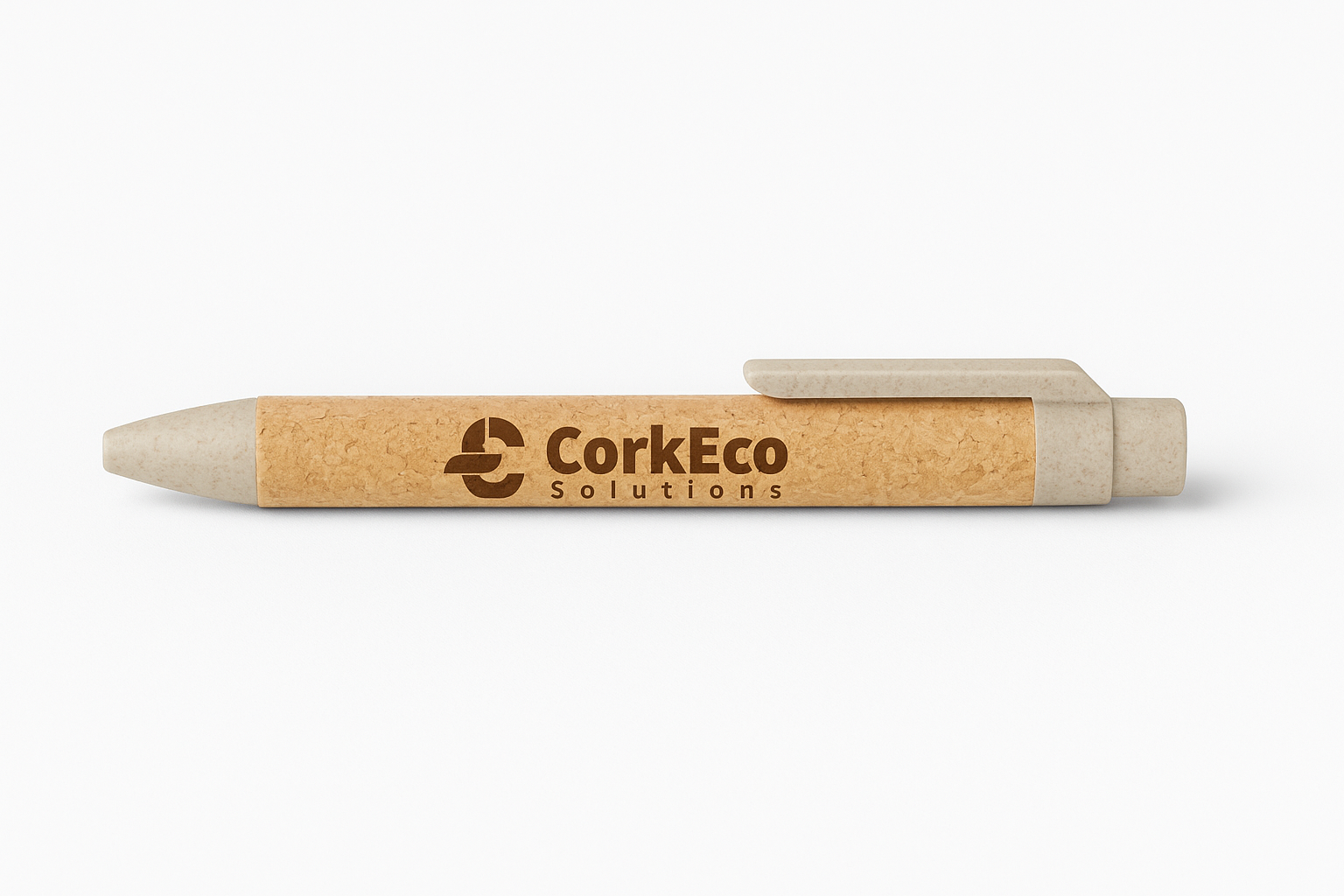 Cork and wheat straw pen with black ink and push-button