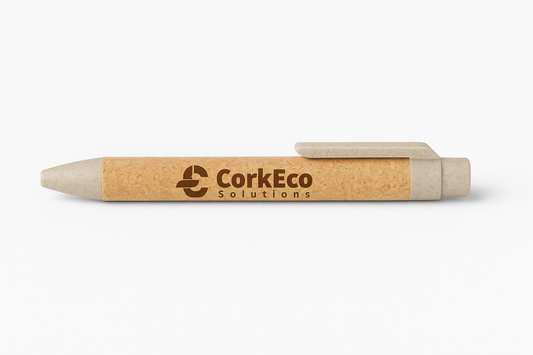 Cork and wheat straw pen with black ink and push-button