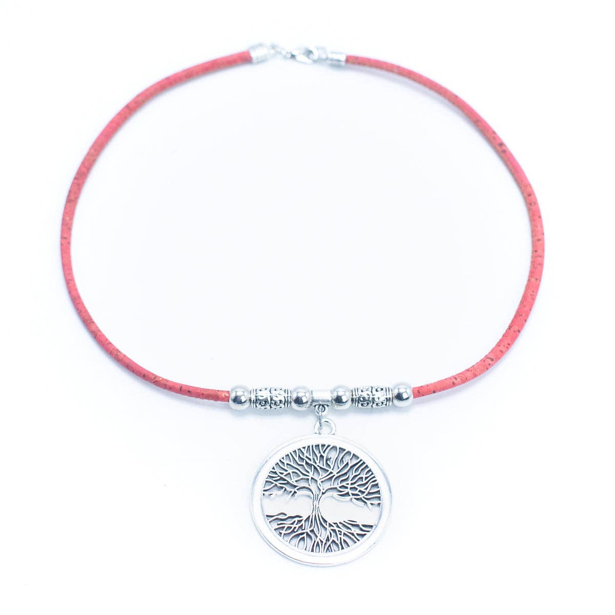 Handmade red cork necklace for women – eco-friendly cork and zamak – CorkStyle