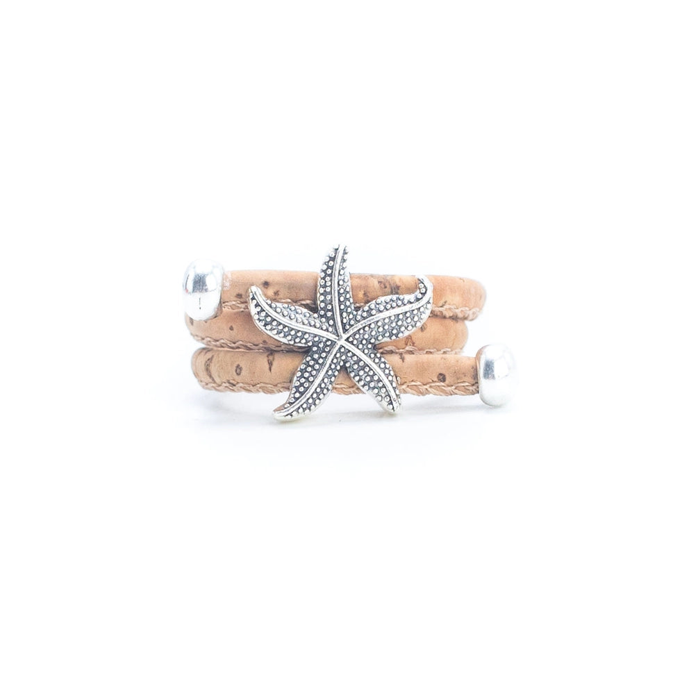 Natural Colored Cork Cord and Starfish Handmade Ring