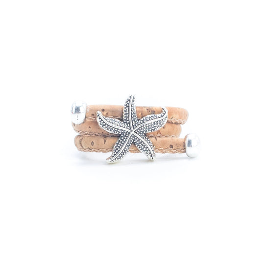 Natural Colored Cork Cord and Starfish Handmade Ring