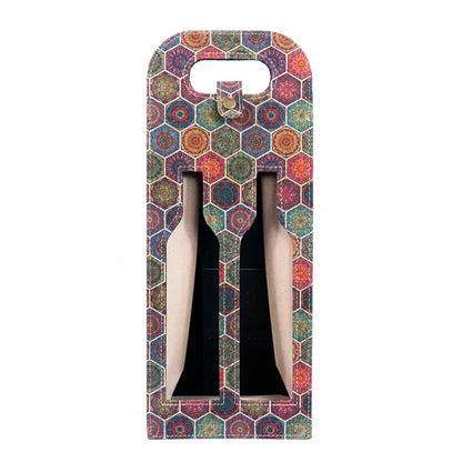 Dual-Bottle Bohemian Cork Wine Carrier and Gift Bag