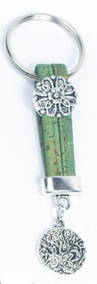 Handmade eco-friendly cork keyring in green