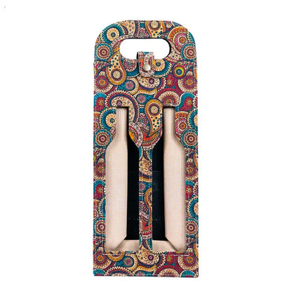 Dual-Bottle Bohemian Cork Wine Carrier and Gift Bag