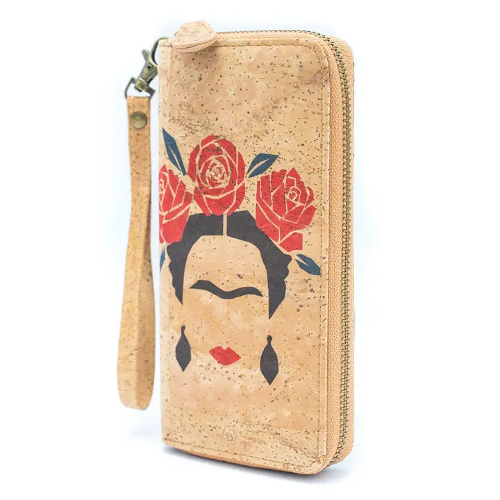 Abstract Frida Art Cork Zipper Wallet