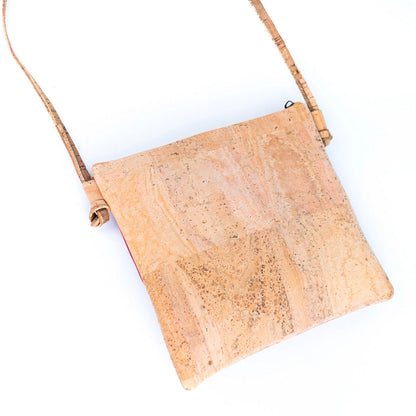 Solid Color Block Triple Zip Women's Cork Crossbody Bag