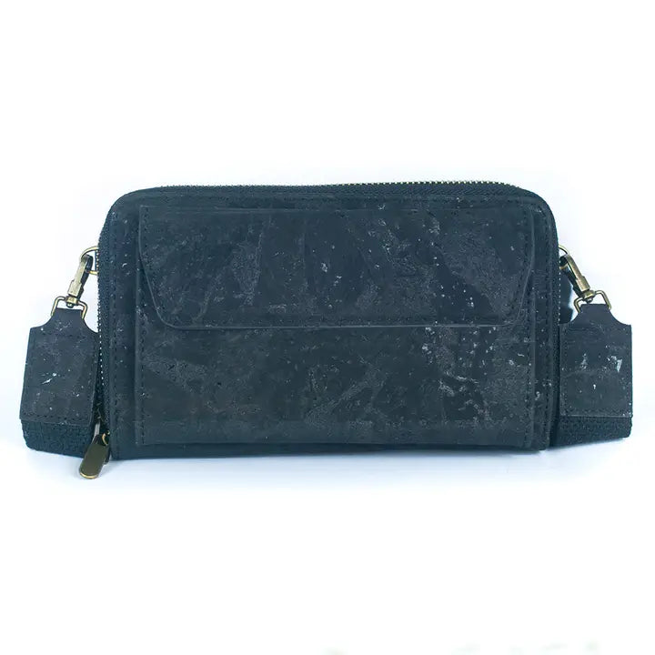 Black Front Pocket Cork Phone Wallet Front View