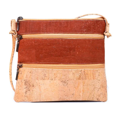 Solid Color Block Triple Zip Women's Cork Crossbody Bag