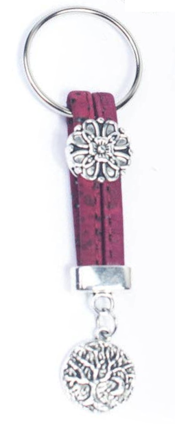 Purple artisan cork keyring measuring 8x1.5 cm