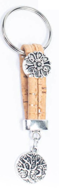 Natural cork keyring with floral pendant